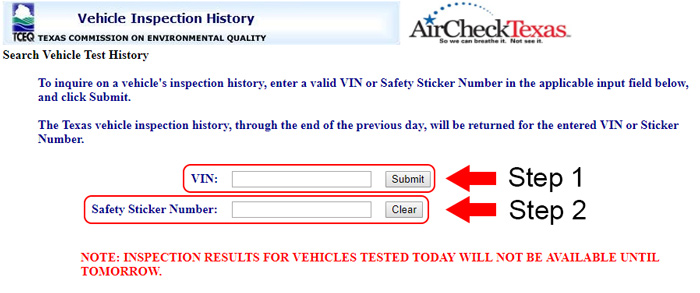 texas vehicle inspection history vin