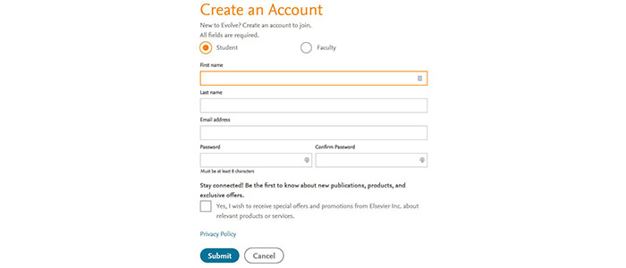 Evolve Elsevier Account Create